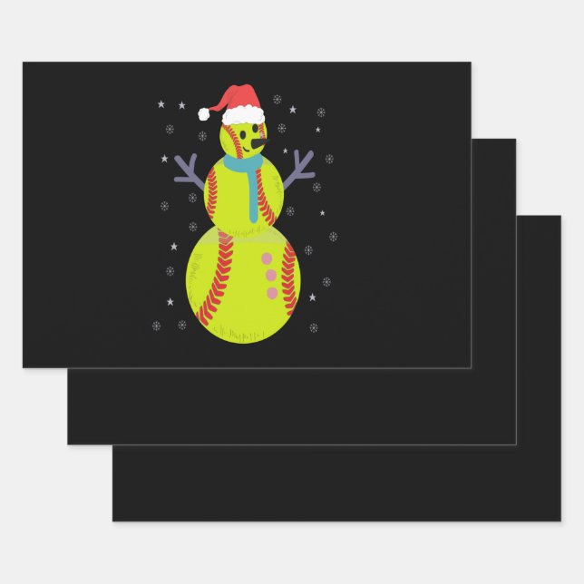 Feuille De Papier Cadeau Funny Softball Snowman Christmas New Year Gift (Lot)