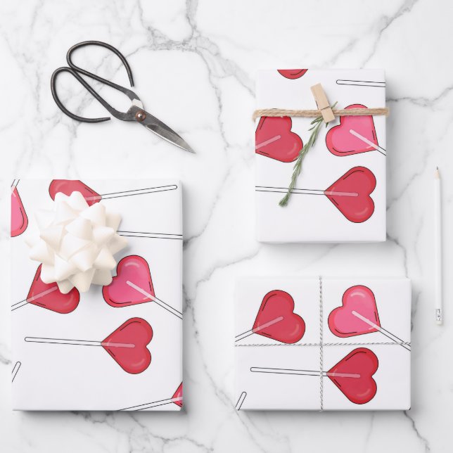 Feuille De Papier Cadeau Funny Valentine Red Heart | Motif Lollipop (Recto)