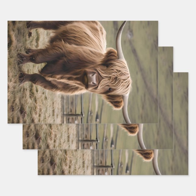 Feuille De Papier Cadeau **"Furry Majesty : The Woolly Brown Highland Cow"* (Lot)
