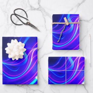 Feuille De Papier Cadeau Futuristic Neon Liquid Waves – Electric Energy Flo