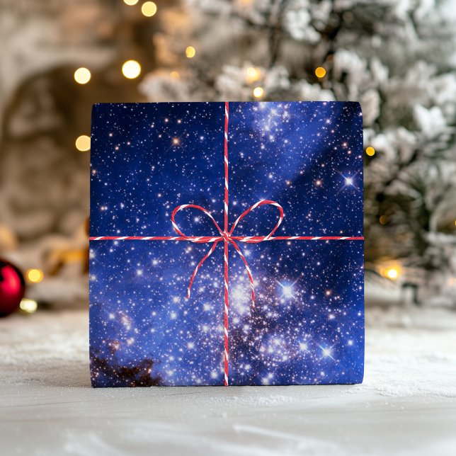 Feuille De Papier Cadeau Galaxie céleste bleue Étoiles Photo (Blue Celestial Galaxy Stars Photo Wrapping Paper Sheets)
