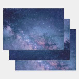Feuille De Papier Cadeau Galaxie violette et bleue