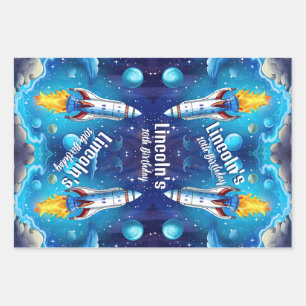 Feuille De Papier Cadeau Galaxy Astronaut Navette spatiale Rocketship Anniv