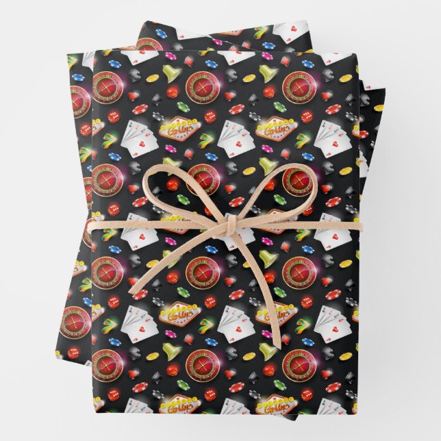 Feuille De Papier Cadeau Gambling Roulette Dice Vegas Poker Chips Cartes (En situation)