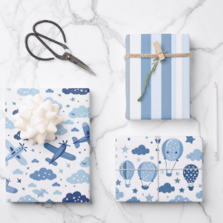 Feuille De Papier Cadeau Garçon Bleu Et Blanc