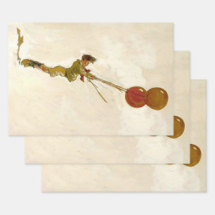 Feuille De Papier Cadeau Garçon vintage avec ballons rouges à une fête d'an