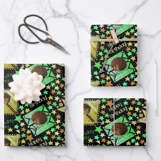 Feuille De Papier Cadeau Garçons africains américains (Recto)