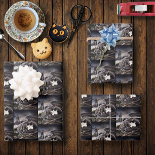 Feuille De Papier Cadeau Gargoyle noir blanc