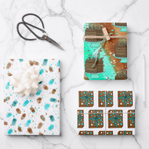 Feuille De Papier Cadeau gâteau au chocolat brun et Turquoise