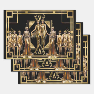 Feuille De Papier Cadeau Gatsby flapper filles or noir événement
