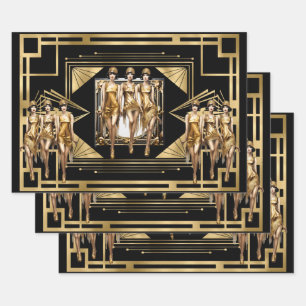 Feuille De Papier Cadeau Gatsby or Flappers noir rétro années 20 découpage