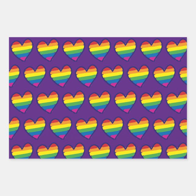 Feuille De Papier Cadeau Gay pride Arc-en-ciel - Coeur (Devant)