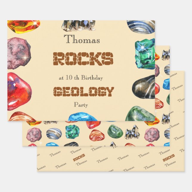 Feuille De Papier Cadeau Géologie fête d'anniversaire roche gemstone (Lot)