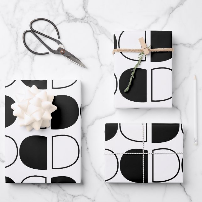 Feuille De Papier Cadeau Geometric Black and White Half Circle (Recto)