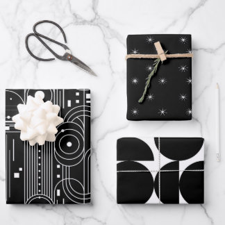 Feuille De Papier Cadeau Géométrie Bauhaus noir et blanc - minimaliste