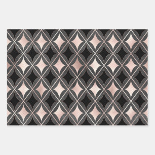 Feuille De Papier Cadeau Géométrie noire et rose pâle