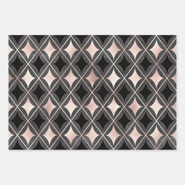 Feuille De Papier Cadeau Géométrie noire et rose pâle (Devant)
