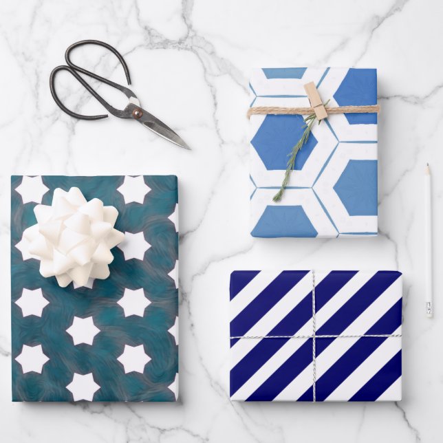 Feuille De Papier Cadeau Géométrique blanche moderne (Recto)