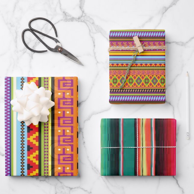 Feuille De Papier Cadeau Géométrique du Boho aztèque mexicain (Recto)
