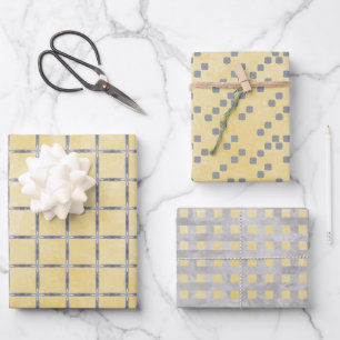 Feuille De Papier Cadeau Géométrique jaune et gris