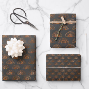 Feuille De Papier Cadeau Géométrique noir et cuivre