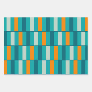 Feuille De Papier Cadeau Géométrique Rétro Moderne Aqua Orange Blocs Turquo