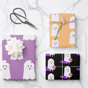 Feuille De Papier Cadeau Ghost mignon violet orange Halloween Ghoul