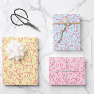 Feuille De Papier Cadeau Gift Whimssical Cute Rose Bows Motif Girly Pastel