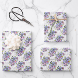 Feuille De Papier Cadeau Gift Wrap Paper Sheets - Lavender & Pink Flowers