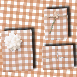 Feuille De Papier Cadeau Gingham à carreaux de terre cuite chaude et blanc