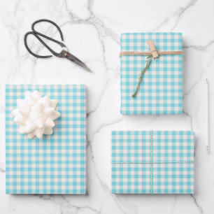 Feuille De Papier Cadeau Gingham carreaux bleu clair pour Baby Shower