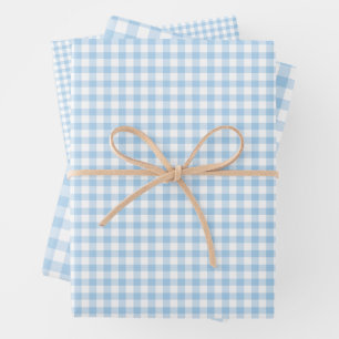 Feuille De Papier Cadeau Gingham Classique Bleu Bébé