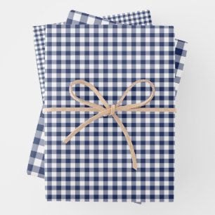 Feuille De Papier Cadeau Gingham Classique Bleu Nuit
