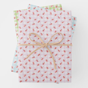 Feuille De Papier Cadeau Gingham couleur pastel rouge cerise aquarelle
