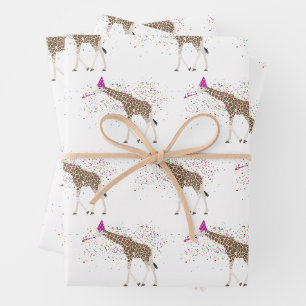 Feuille De Papier Cadeau Giraffe Fête Safari Animaux ayant une fête