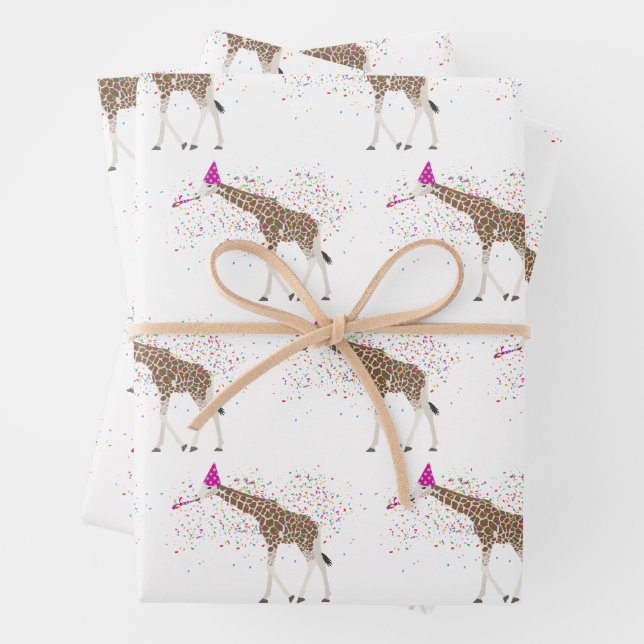 Feuille De Papier Cadeau Giraffe Fête Safari Animaux ayant une fête (En situation)