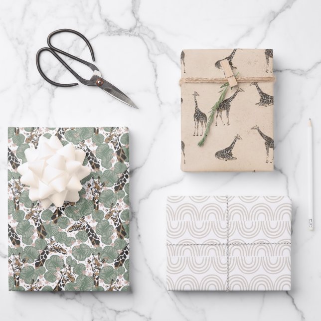 Feuille De Papier Cadeau Giraffe Safari animal modèle botanique anniversair (Recto)