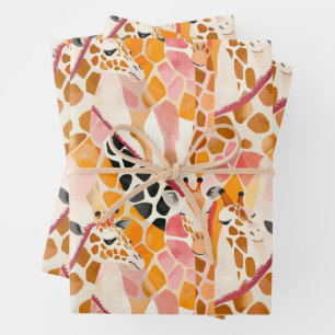 Feuille De Papier Cadeau Giraffes Abstraites en rose