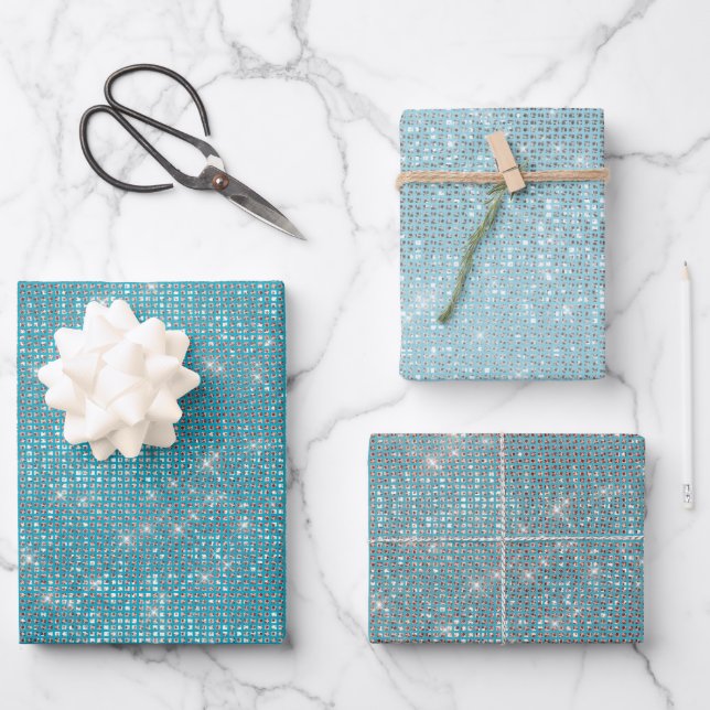 Feuille De Papier Cadeau Girl Aqua Blue Glitzy Sparkle (Recto)