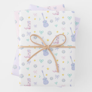 Feuille De Papier Cadeau Girl Pop Rockstar Pastel Guitare Cowgirl Party