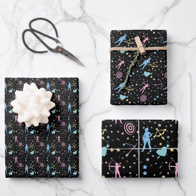 Feuille De Papier Cadeau Girls Archery - Girly Hearts Stars Archer (Recto)
