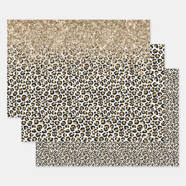 Feuille De Papier Cadeau Girly Glam Gold Empreinte de léopard Parties scint (Lot)