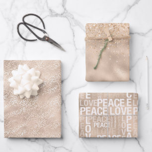 Feuille De Papier Cadeau Girly Glam Gold Love Peace Parties scintillant Emp
