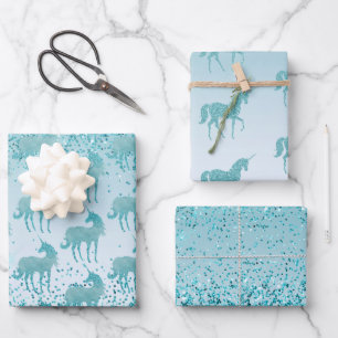 Feuille De Papier Cadeau Girly Glitz Aqua Parties scintillant Turquoise Uni