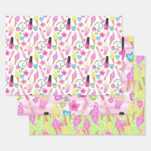 Feuille De Papier Cadeau Glace estivale féminine rouge à lèvres rose citron