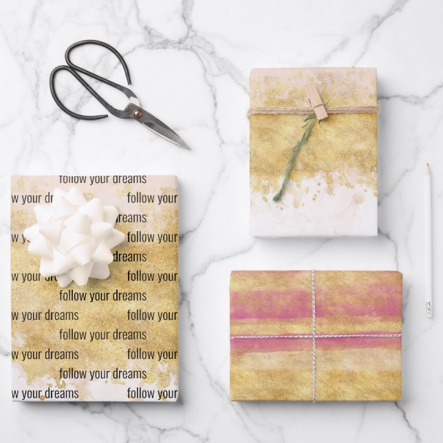Feuille De Papier Cadeau Glace rose rouge or  (Recto)