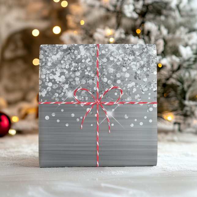 Feuille De Papier Cadeau Glam argenté (Glittery Silver Glam Wrapping Paper Sheets)