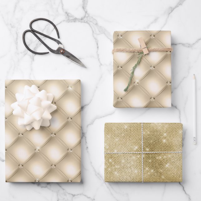 Feuille De Papier Cadeau Glam Champagne Gold Glitzy Diamants (Recto)