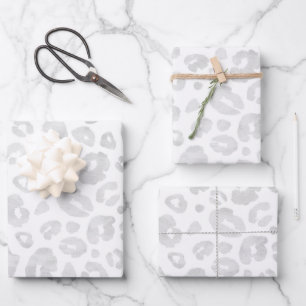 Feuille De Papier Cadeau Glam Empreinte de léopard Chic Silver blanc tendan