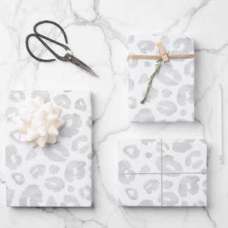 Feuille De Papier Cadeau Glam Empreinte de léopard Chic Silver blanc tendan